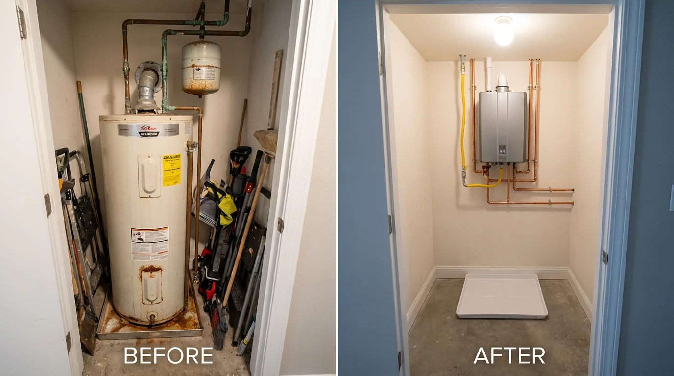 Tank water heater versus wall-mounted tankless unit comparison for Batesville, IN homeowners