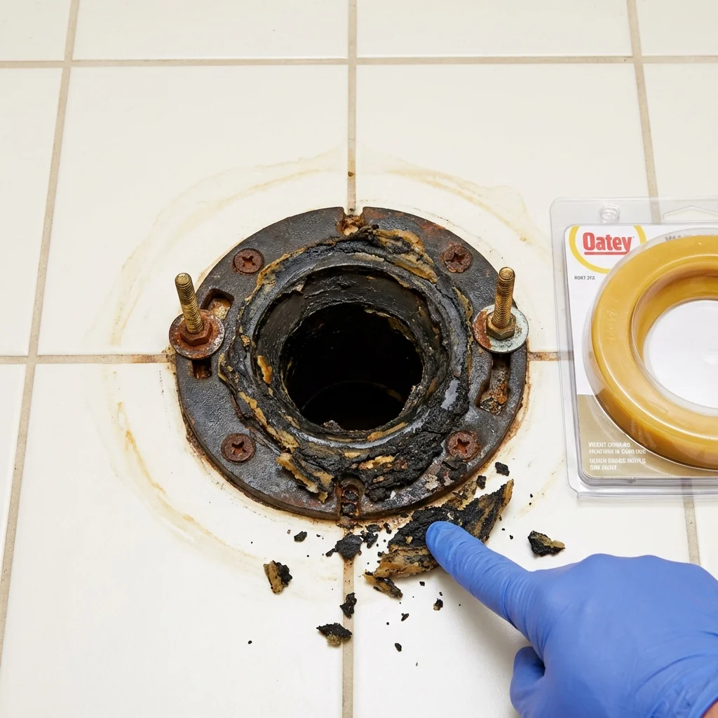 Failed wax ring showing water seepage at the base of a toilet in a Batesville, IN home